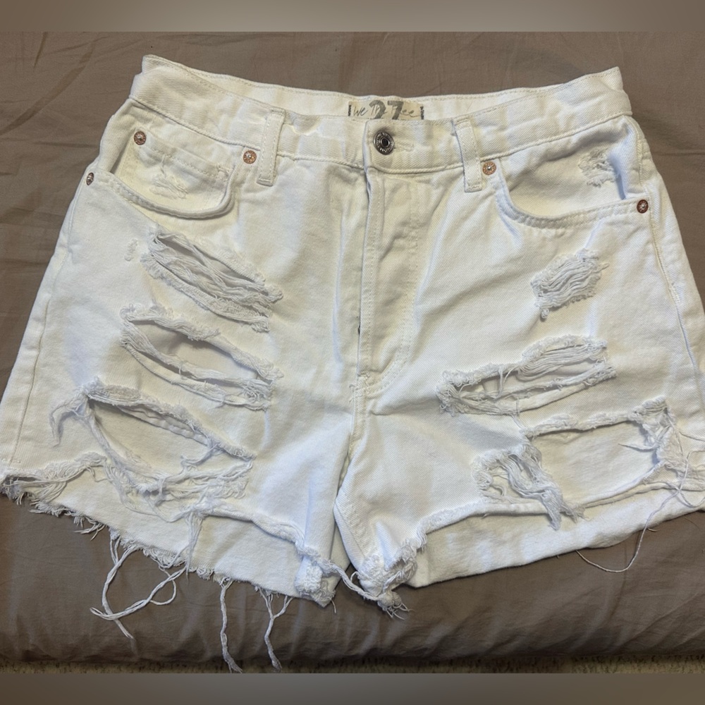 We The Free Distressed White Jean Shorts